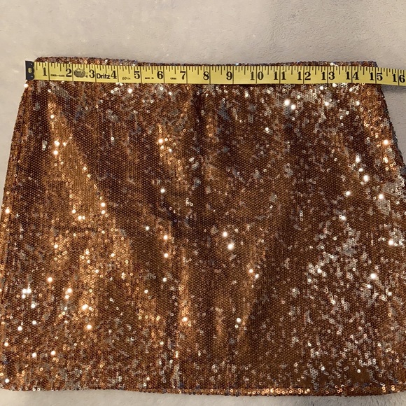 Bronzed Gold Sequin Fully Lined Holiday Cocktail Mini Skirt - Picture 5 of 11